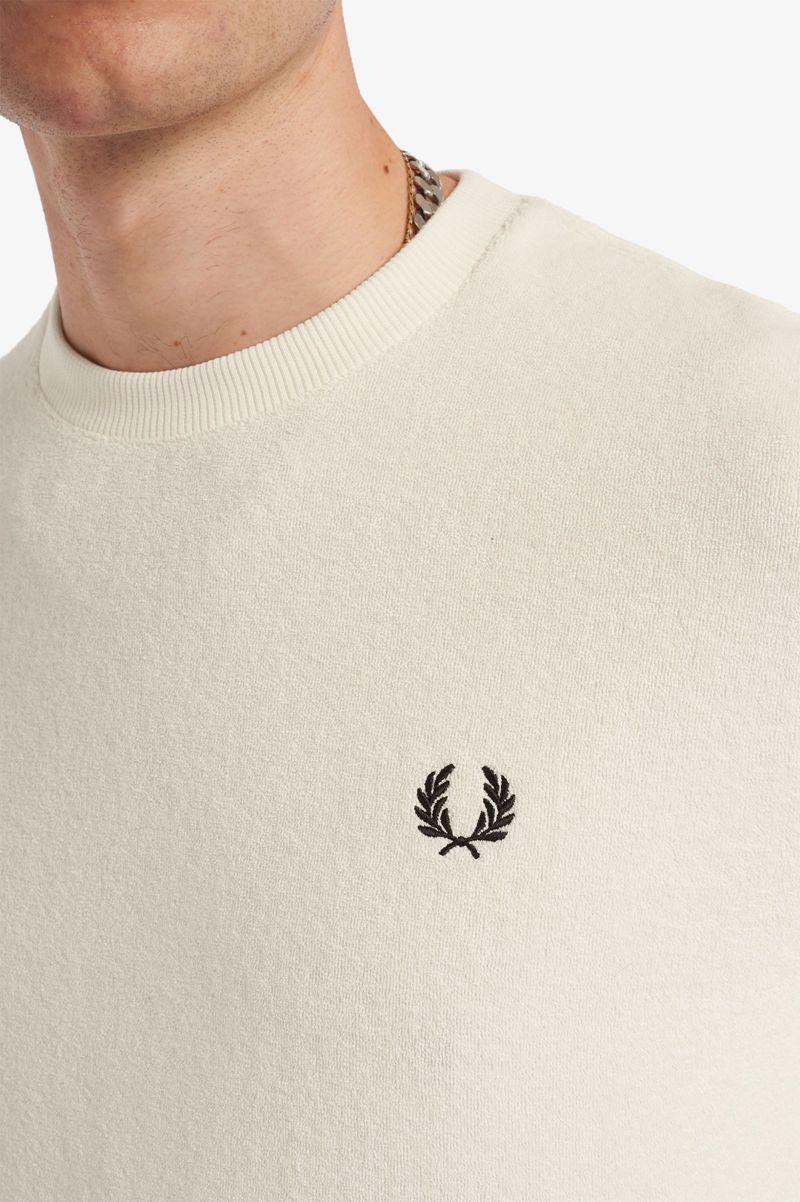 White Fred Perry Towelling Crew Neck Men's Sweatshirts | PH 1621UZGT